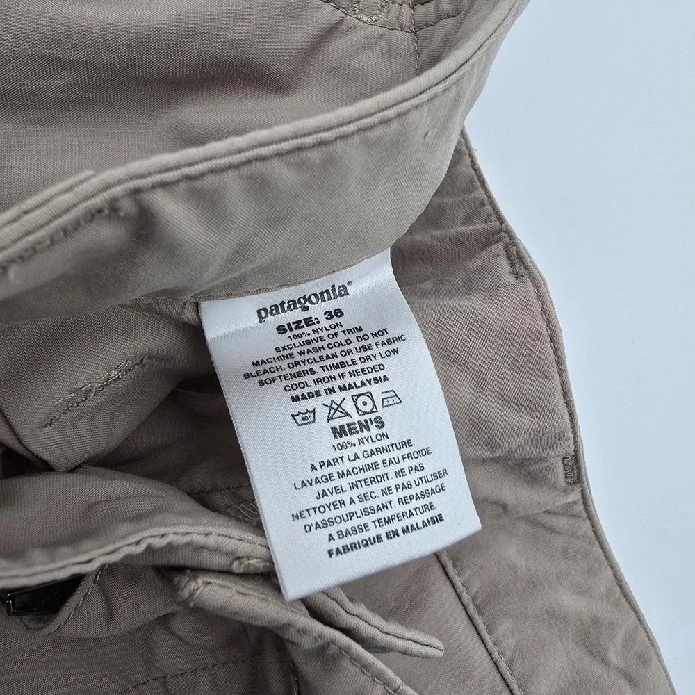 Patagonia Mens Size 36 Nylon Hiking Cargo Pants Tan Cuffed Hem Outdoor